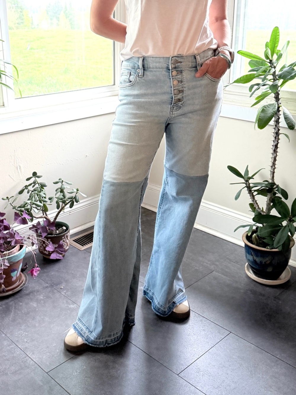 Upcycled Banana Republic Denim Jeans High Rise Wide Leg Patchwork sz 29 / 8 x 32